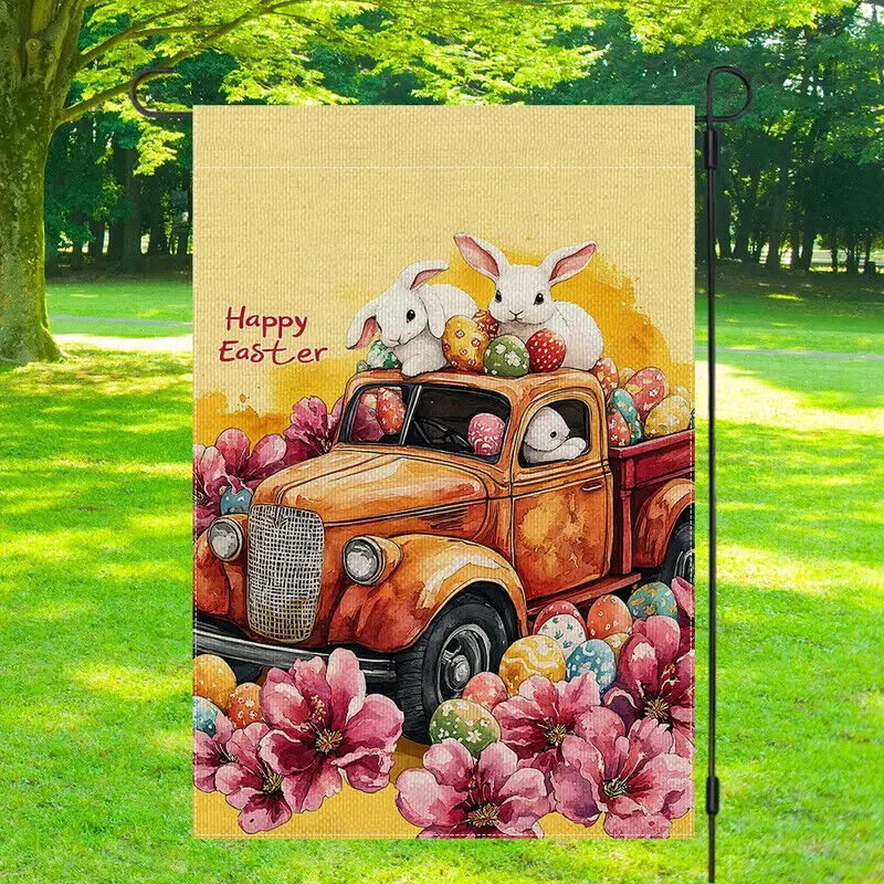 Colorful Happy Easter Burlap Garden Flag Double-Sided 12" x 18" NEW! Home & Garden:Yard, Garden & Outdoor Living:Décor:Flags Cozy Home Treasures